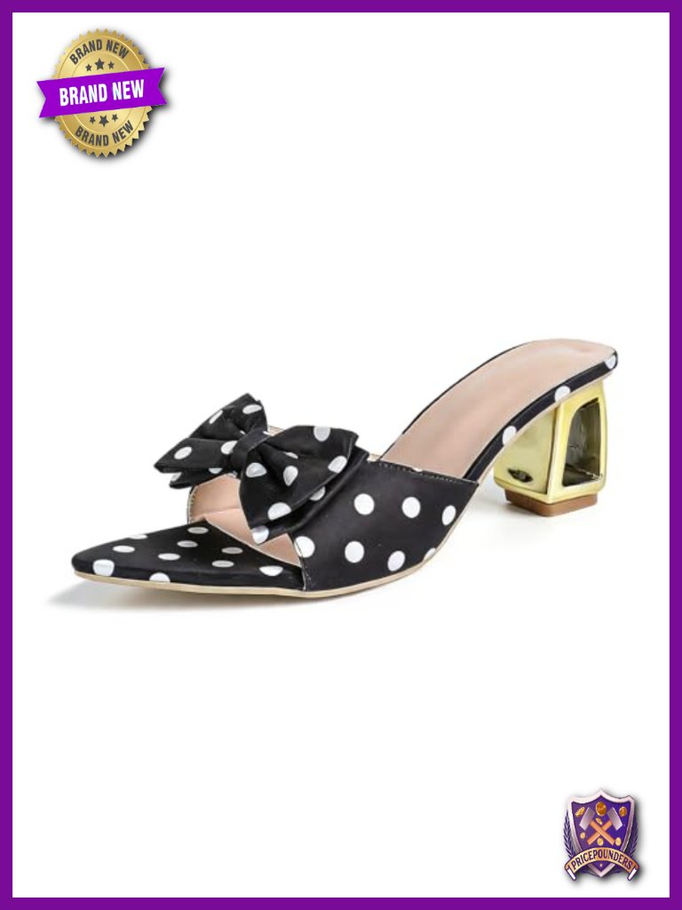 Polka Dot Bowknot Block Heel Slide Sandals 2.36 Inch Chunky Heel Mules